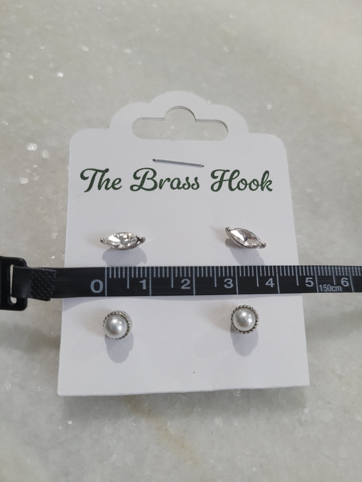 2-Pair Silver Tone Crystal & Faux Pearl Stud Earrings