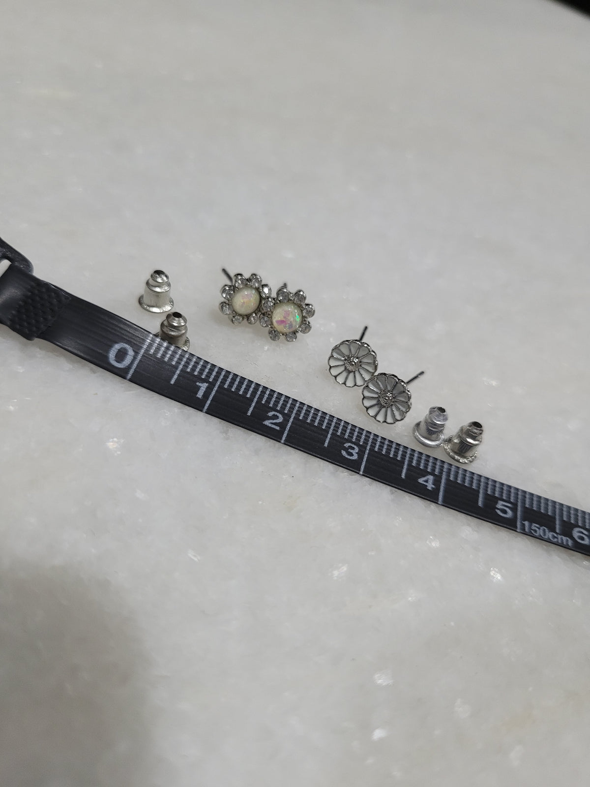 2-Pair Silver Tone Floral Stud Earrings