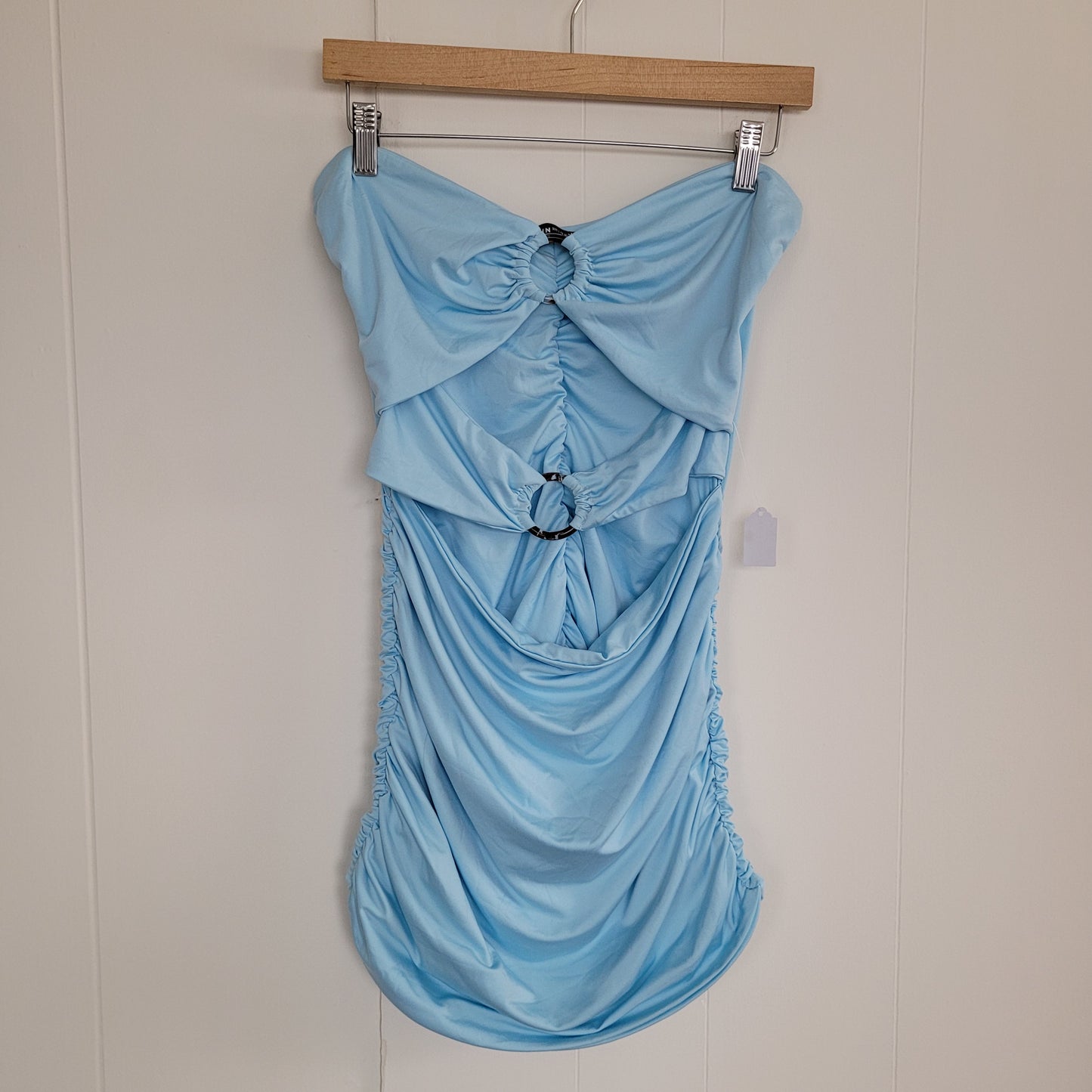 Baby Blue Ruched Cutout Mini Dress (Medium)