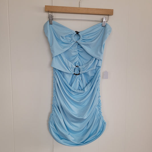 Baby Blue Ruched Cutout Mini Dress (Medium)