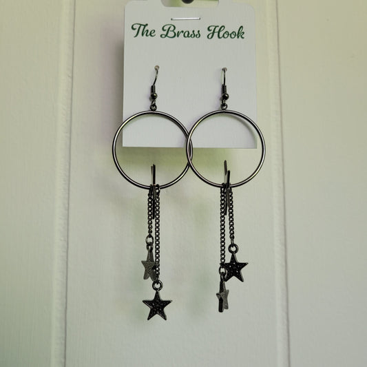 Black Star Hoop Dangle Earrings