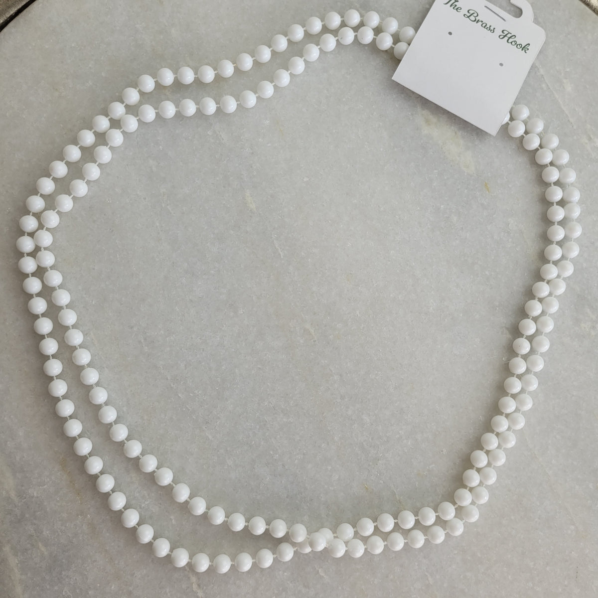 Long White Beaded Necklace