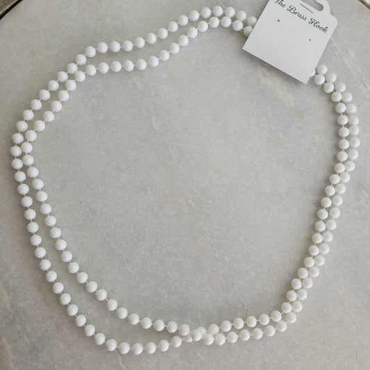 Long White Beaded Necklace