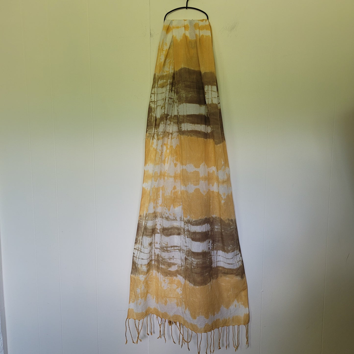 Mustard & Taupe Tie-Dye Fringe Scarf