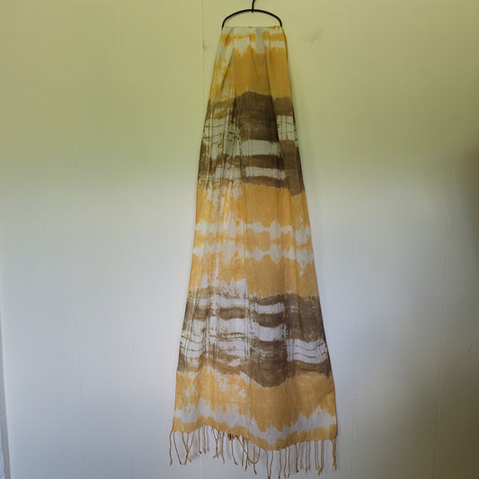 Mustard & Taupe Tie-Dye Fringe Scarf