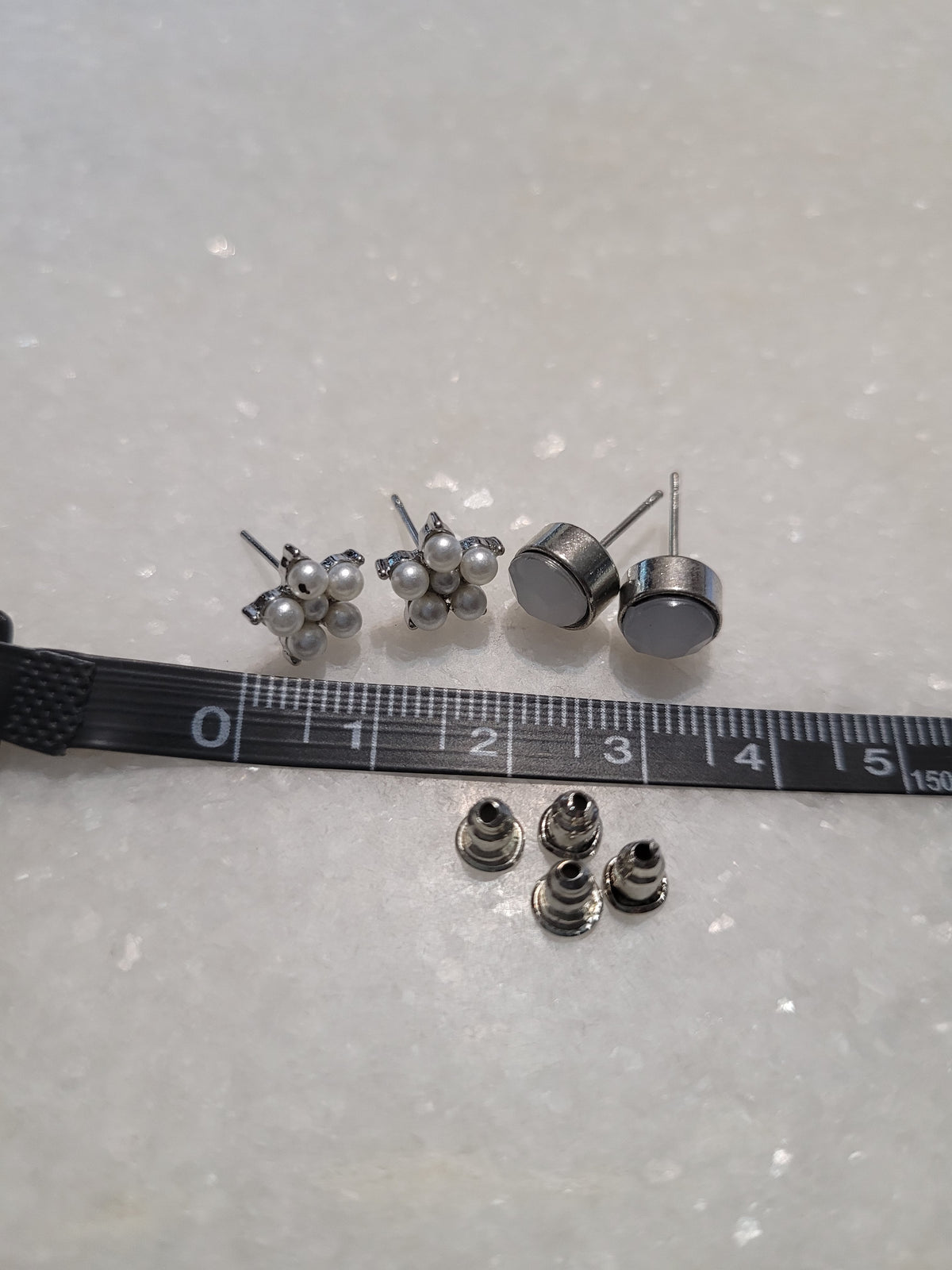 2-Pair Pearl Cluster & Milky Faceted Stud Earrings