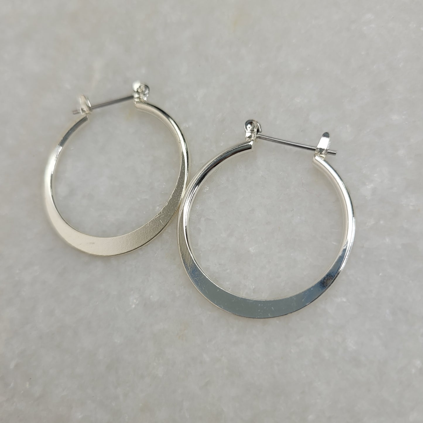 Silver Tone Flat Hoop Earrings