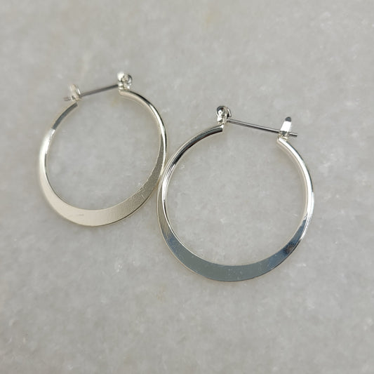 Silver Tone Flat Hoop Earrings