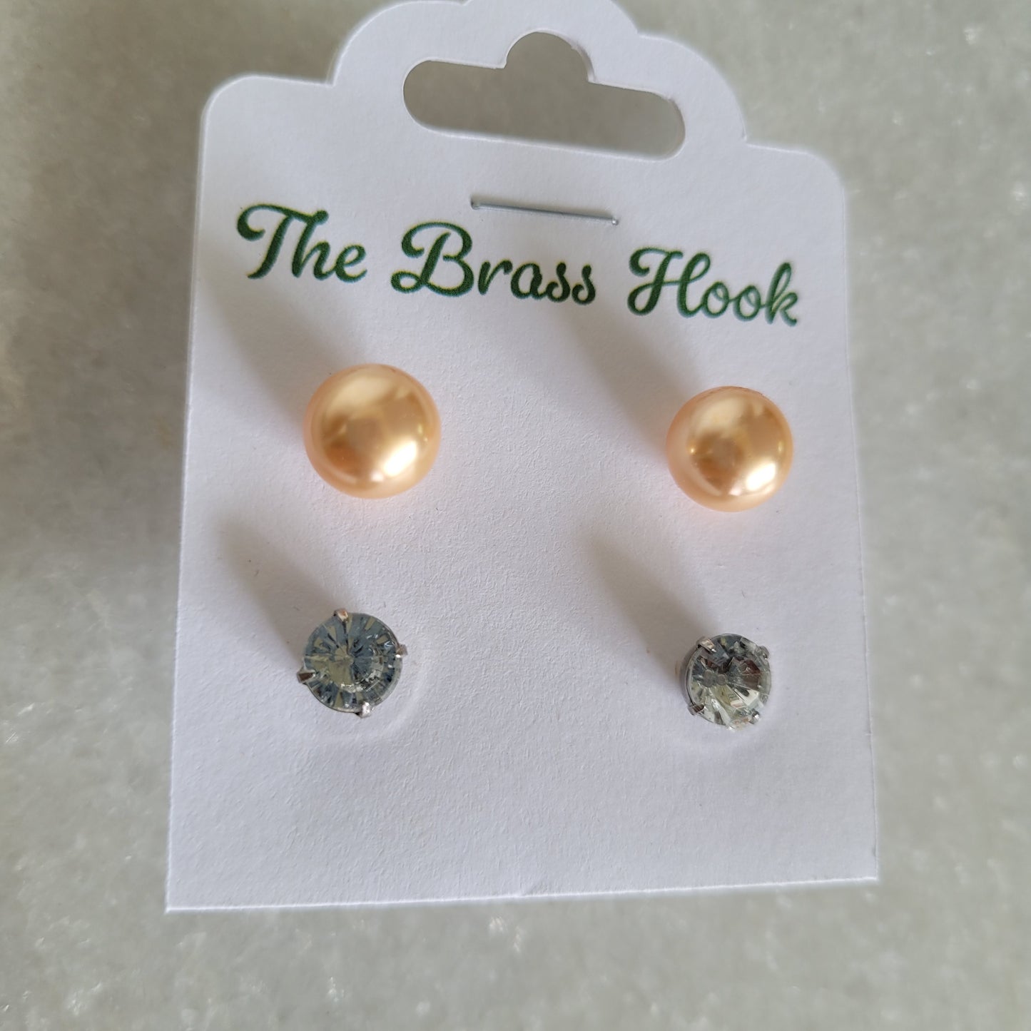 2 Pair Faux Pearl & Crystal Stud Earring Set
