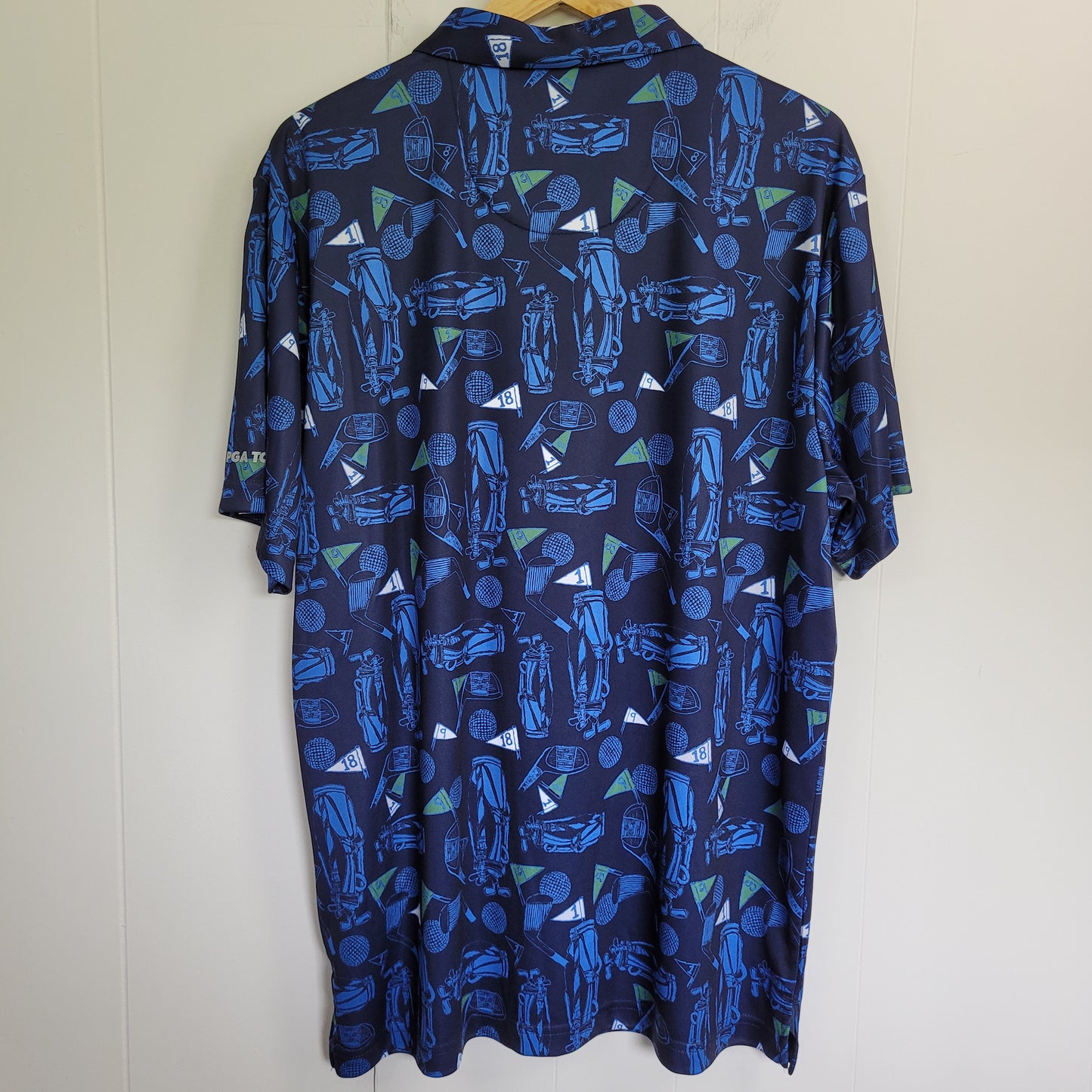 Navy Golf Print Performance Polo - PGA Tour Course Essentials (XL)