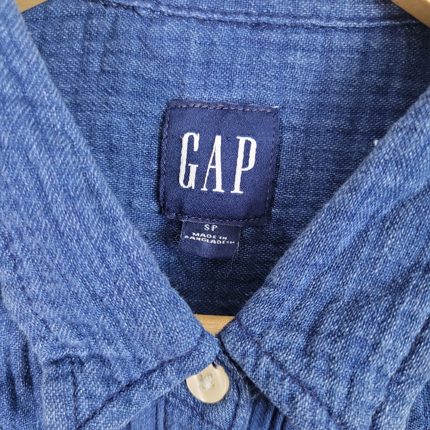 Blue Double Gauze Button-Up Short Sleeve Top - Gap (Small)
