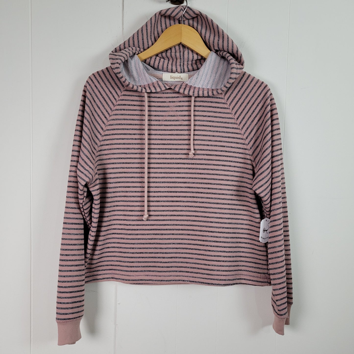 Pink & Grey Striped Hooded Pullover - Liquid X (S)