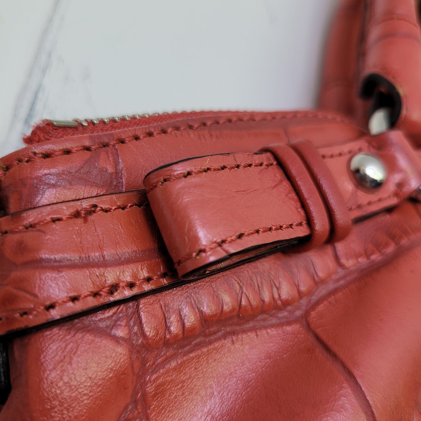 Coral Orange Madison Embossed Leather Satchel - Coach