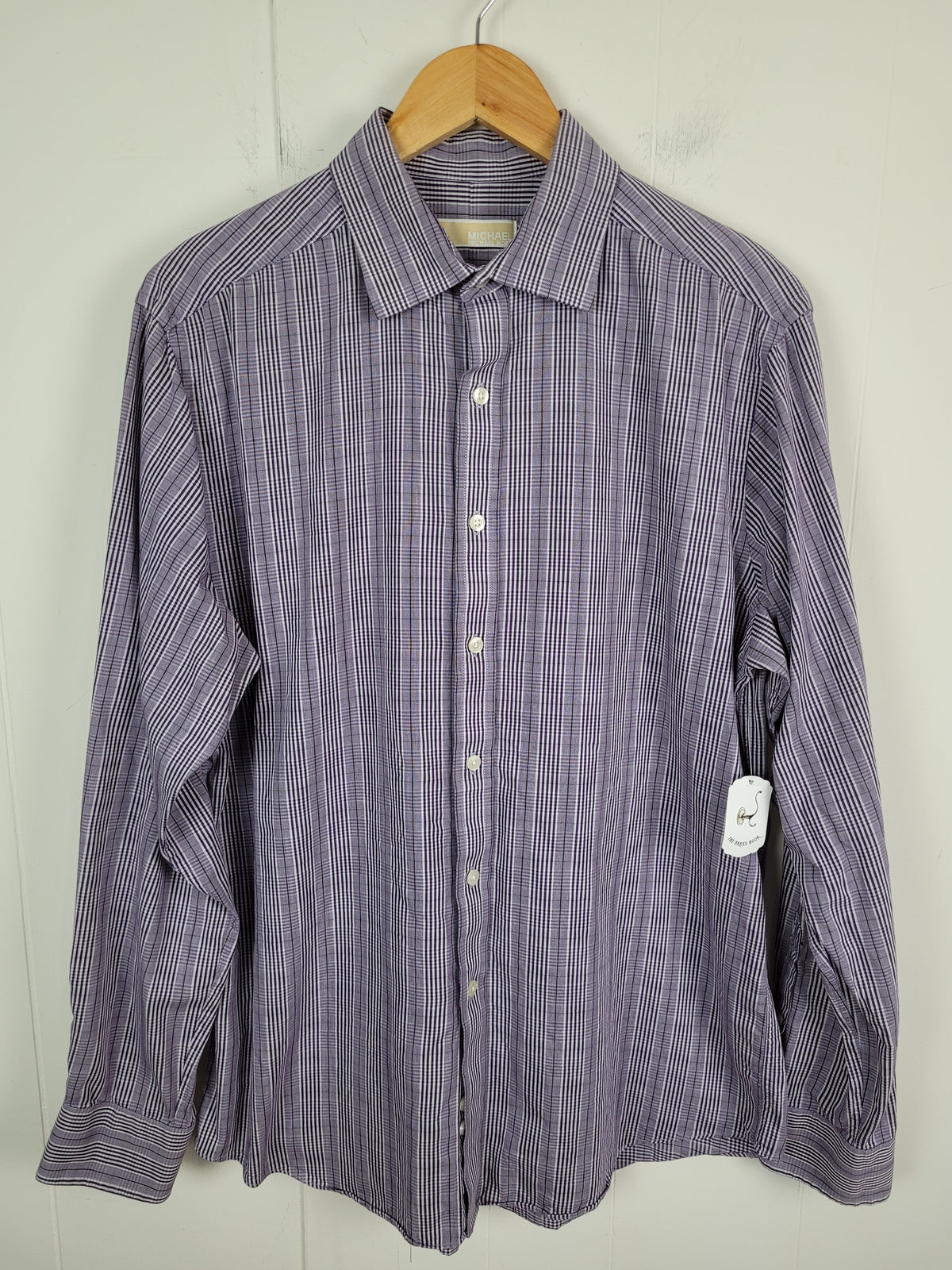 Michael Kors Large Purple Plaid Long Sleeve Button-Up Shirt