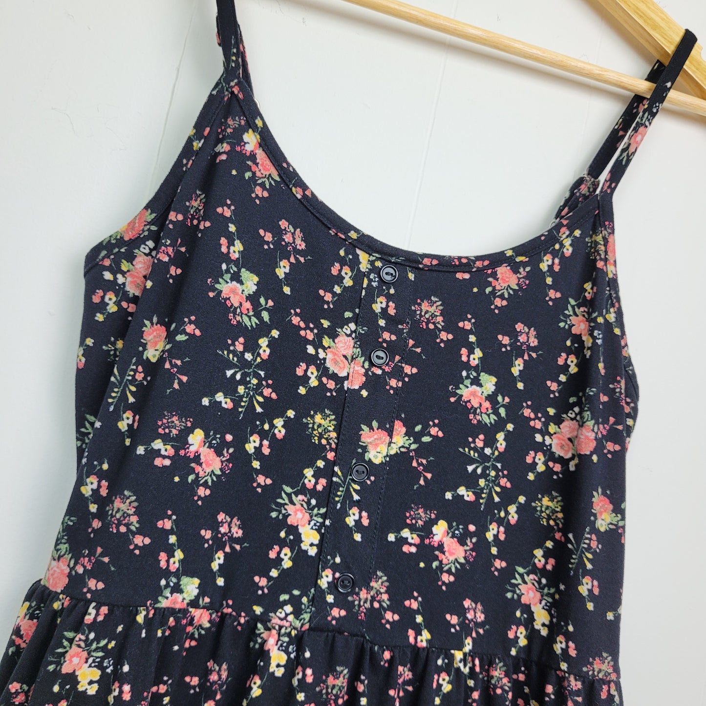 Black Floral Tiered Sundress - Streetwear Society (Small)
