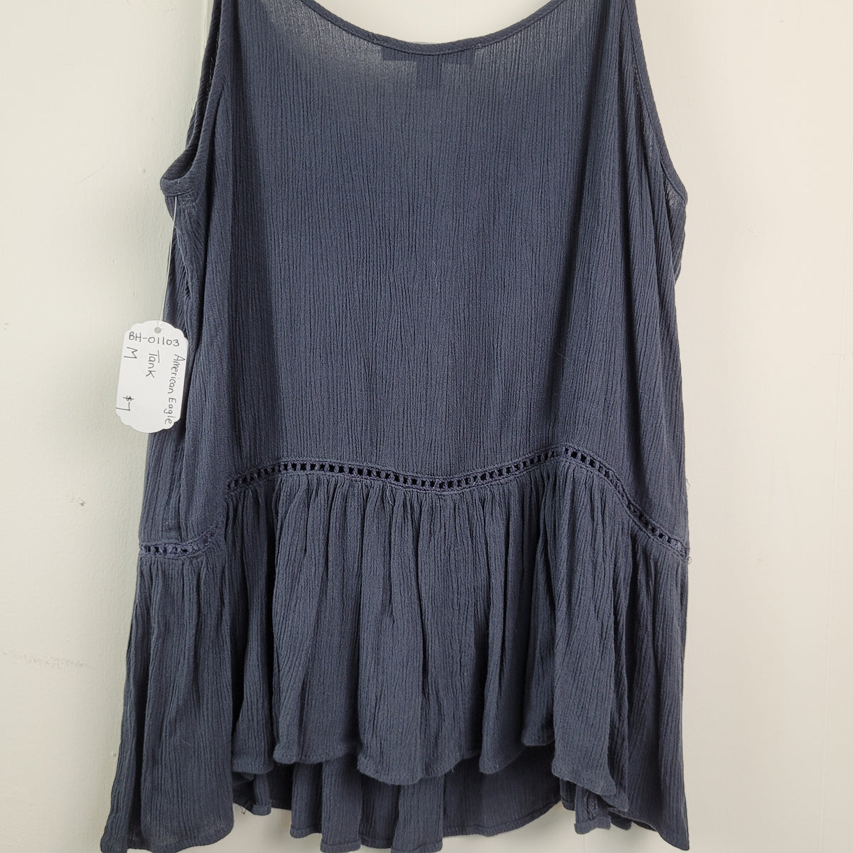 Navy Lace-Up Peplum Tank Top - American Eagle (Size M)
