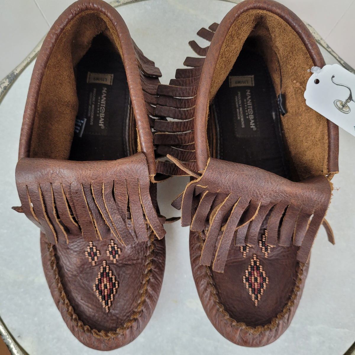 Brown Leather Fringe Ankle Moccasin Boots - Manitobah Mukluks (Size L11/M9)