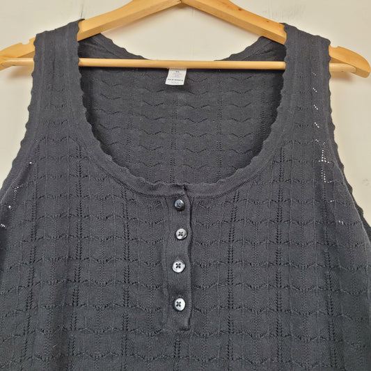 Black Pointelle Henley Tank - Old Navy (XL)