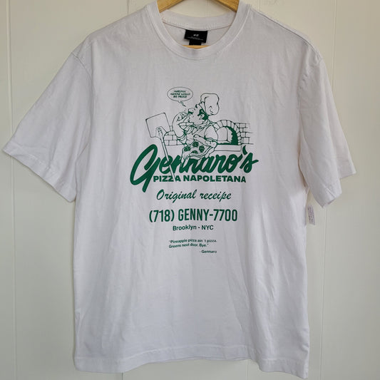 White Graphic T-Shirt Gennaro’s Pizza Print – H&M(Size S)