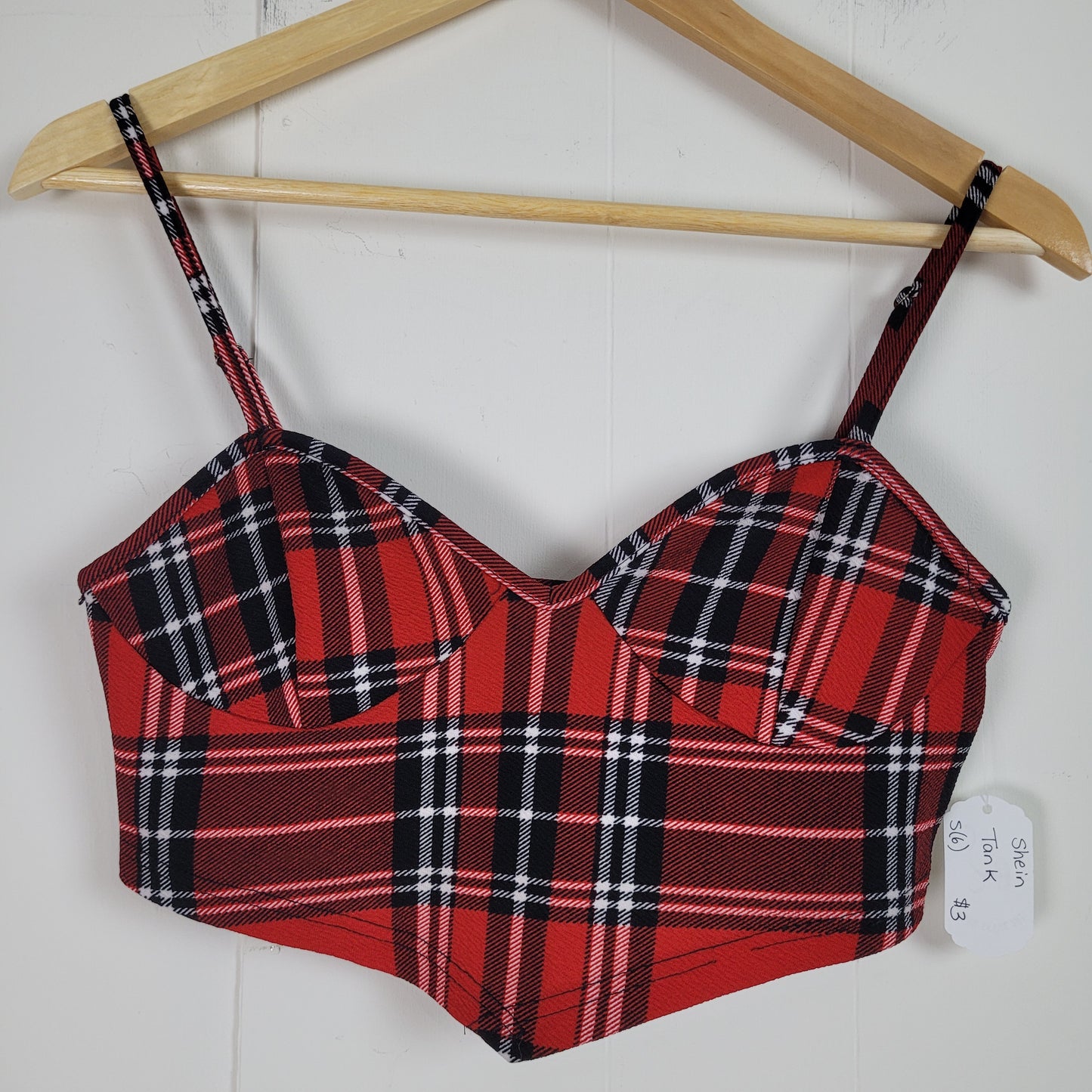 Red Plaid Corset Style Cropped Cami Tank Top - SHEIN (Women's Small US 6)