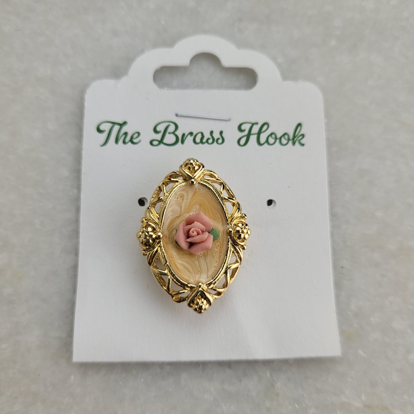 Vintage Gold-Tone Pink Rose Convertible Brooch Pendant