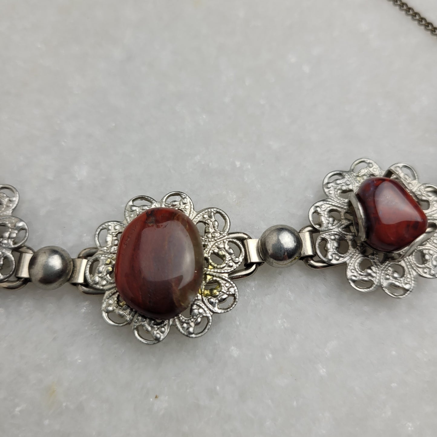 Vintage Silver Tone Red Stone Choker Necklace