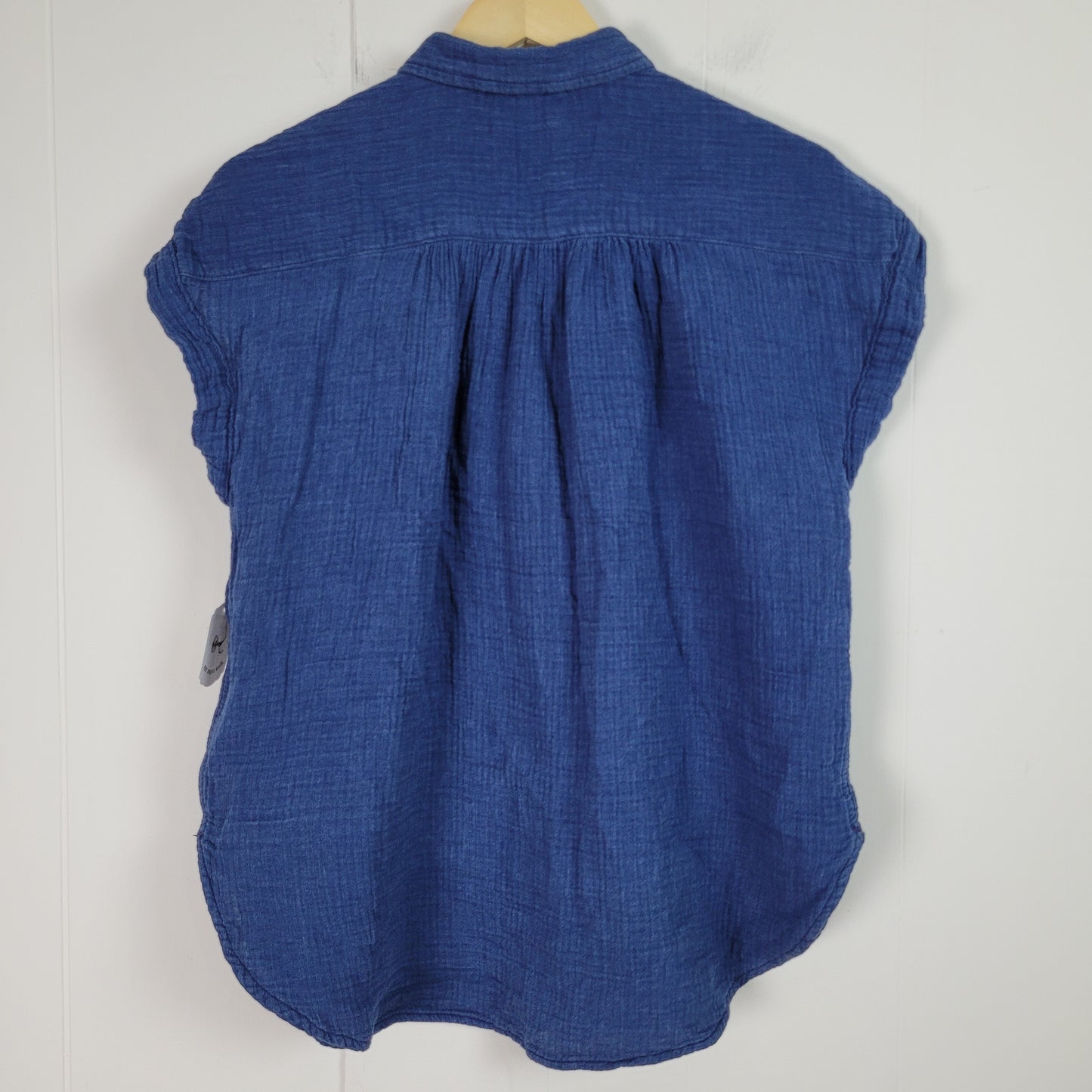 Blue Double Gauze Button-Up Short Sleeve Top - Gap (Small)