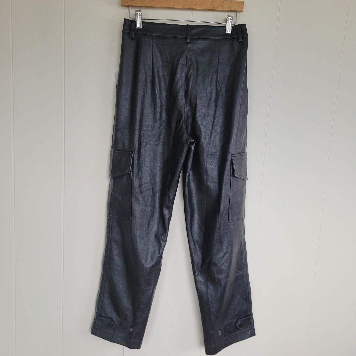 Black Faux Leather Cargo Pants - Rachel Zoe (Size 6)