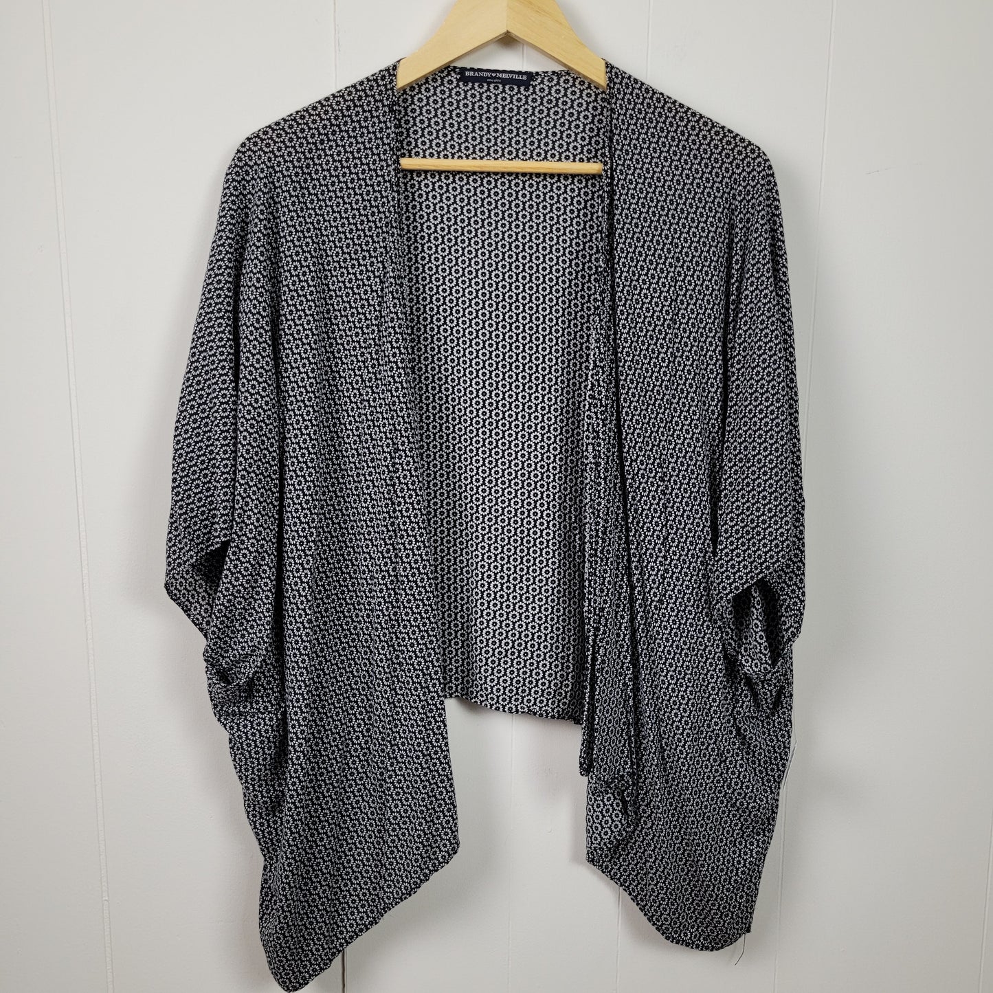 Black & White Floral Open Front Cardigan - Brandy Melville (One Size)