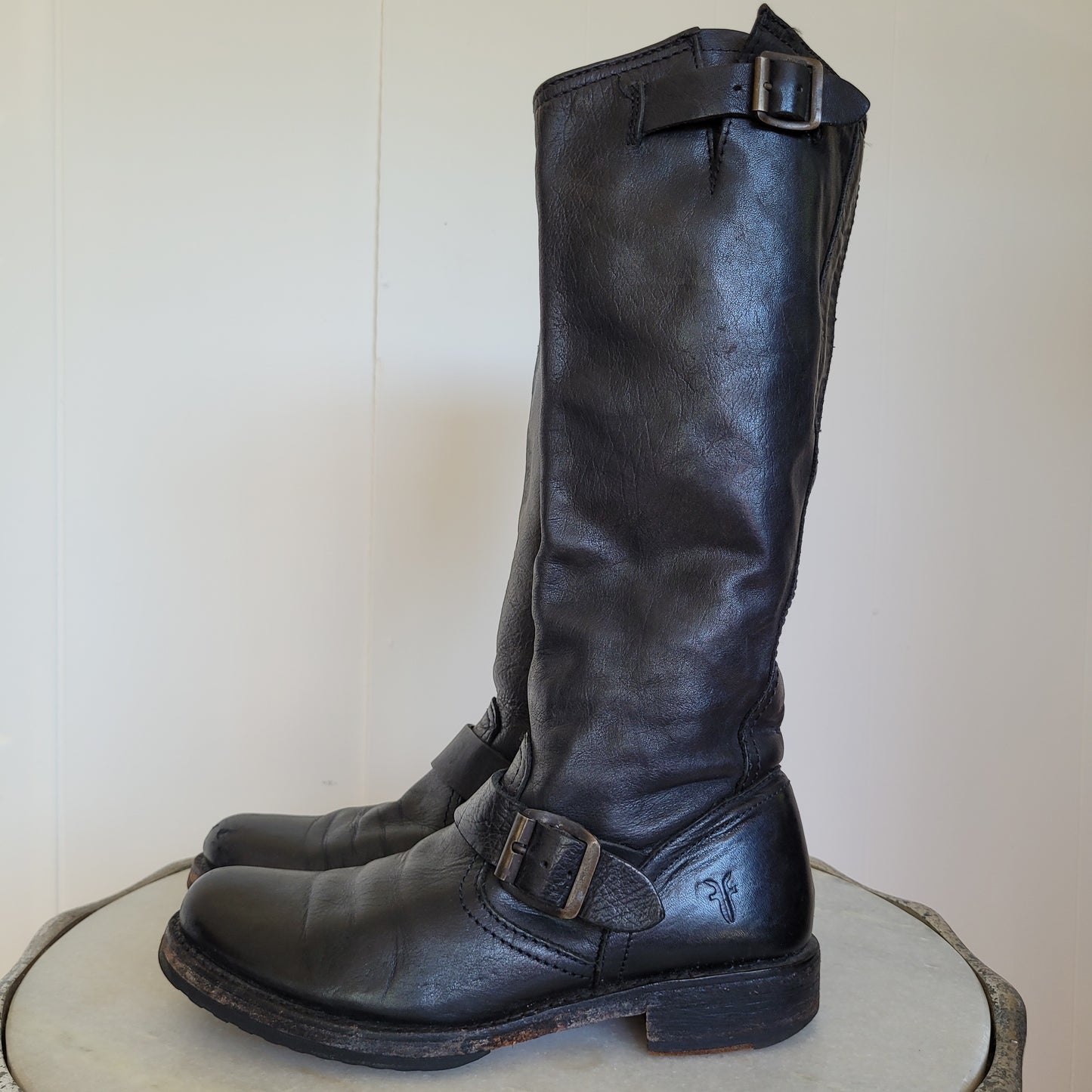 Black Leather Engineer Boots - Frye (Women's 6.5B)