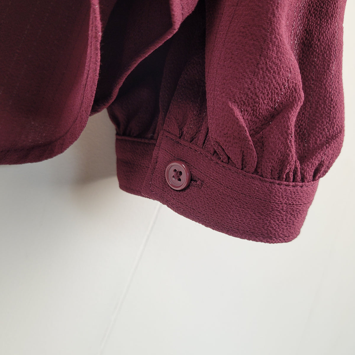 Burgundy Ruffle Neck Button-Front Blouse - DKNY (Size L)