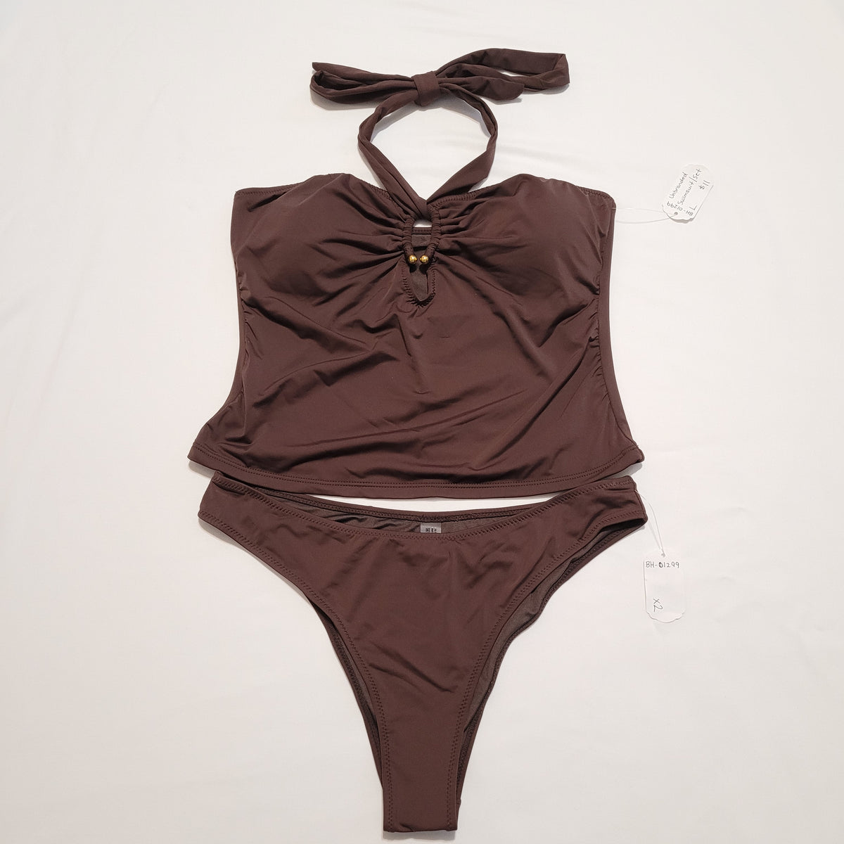 Brown Halter Tankini Swimsuit Set - Unbranded (L)
