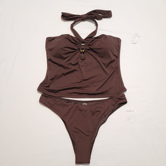 Brown Halter Tankini Swimsuit Set - Unbranded (L)