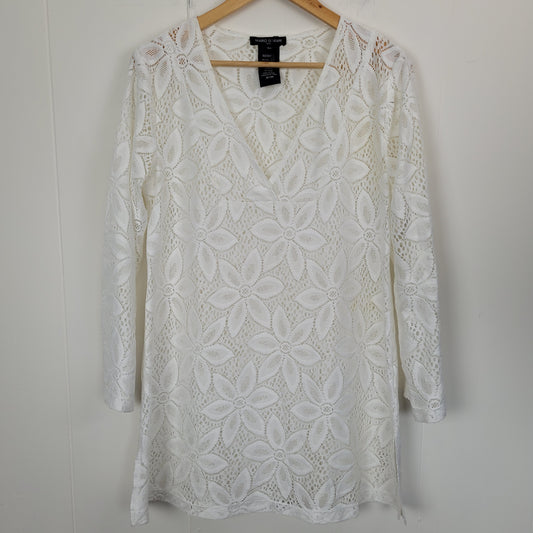 White Floral Lace Swim Cover-Up - Mario Serrani (Medium)