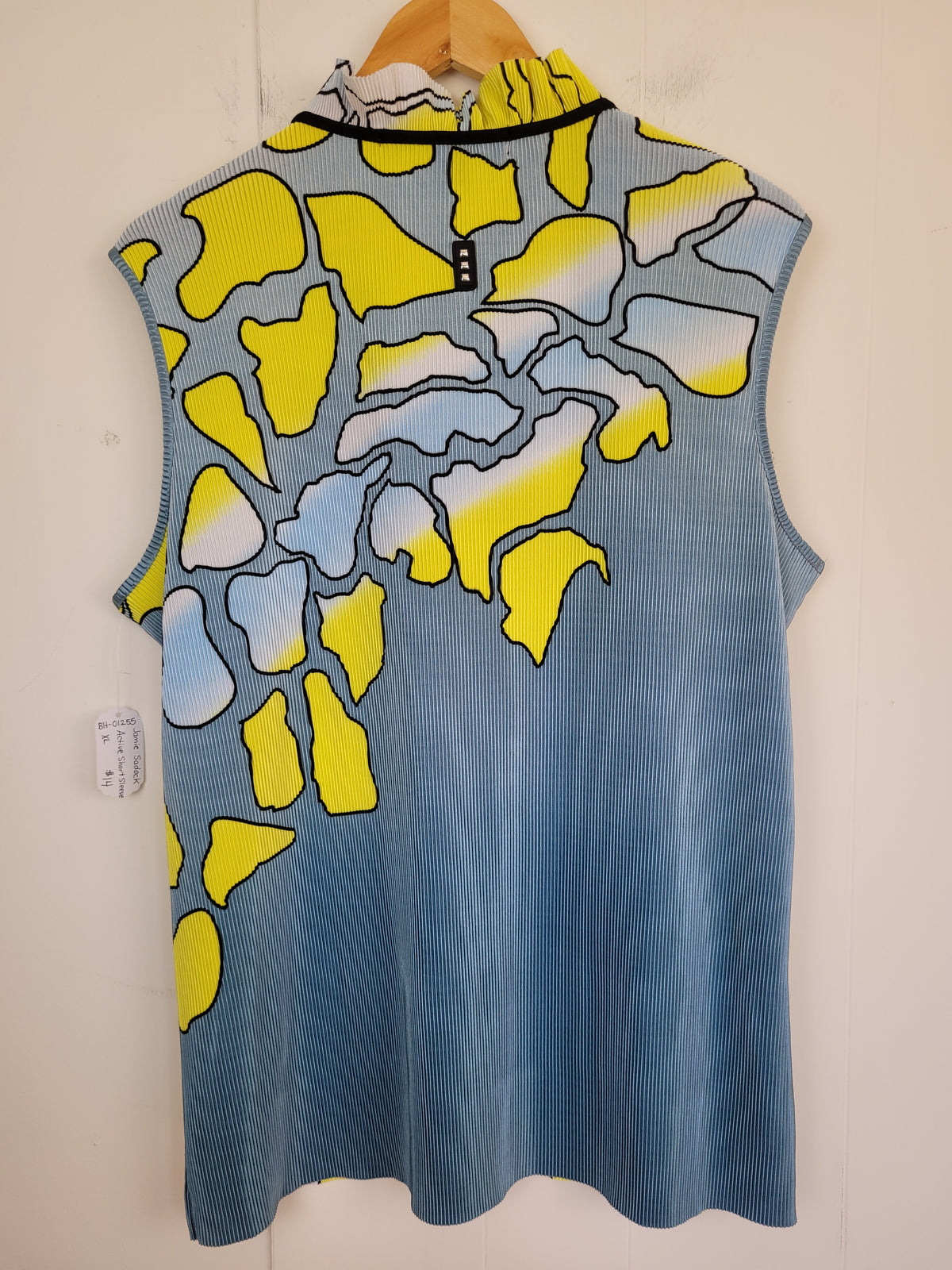 Jamie Sadock XL Blue & Yellow Abstract Print Sleeveless Golf Top