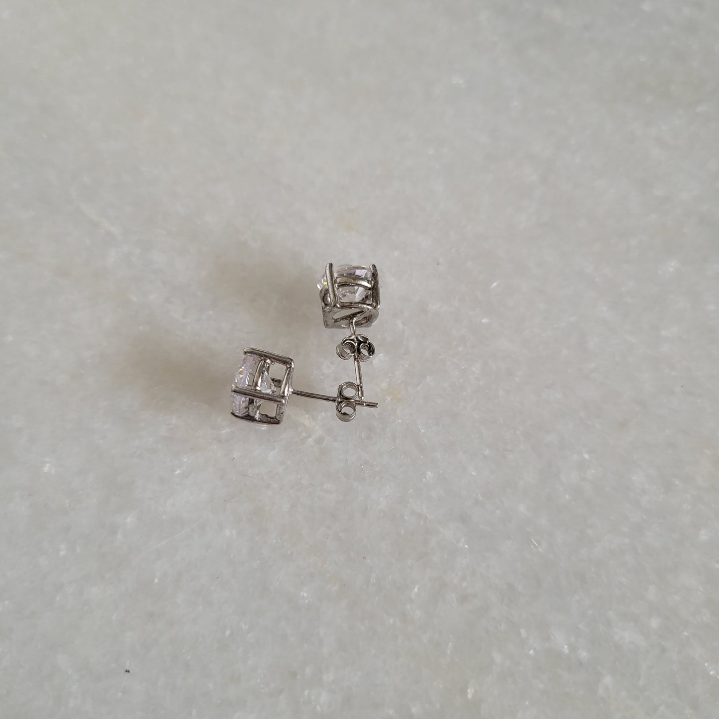 Classic Clear Crystal Stud Earrings - Silver Tone Cubic Zirconia Style