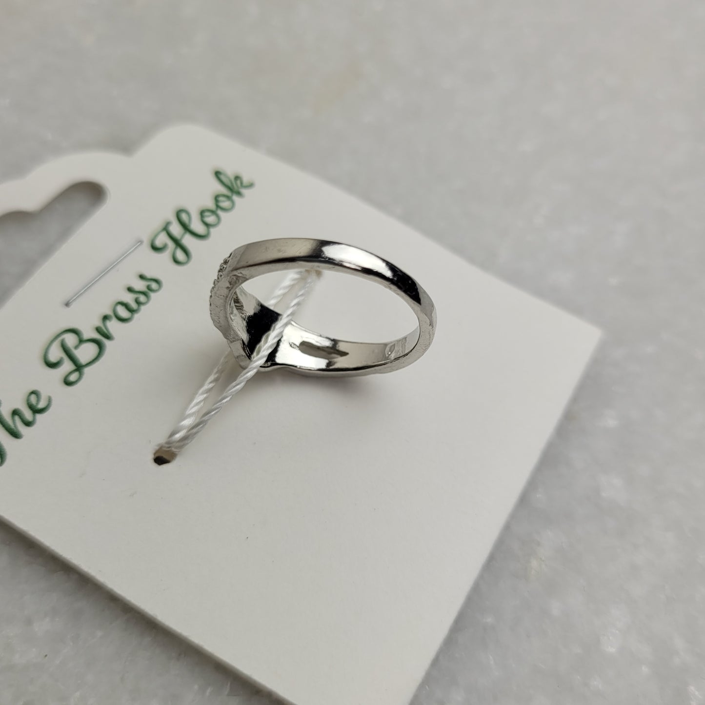 Silver-Tone Heart Crystal Ring