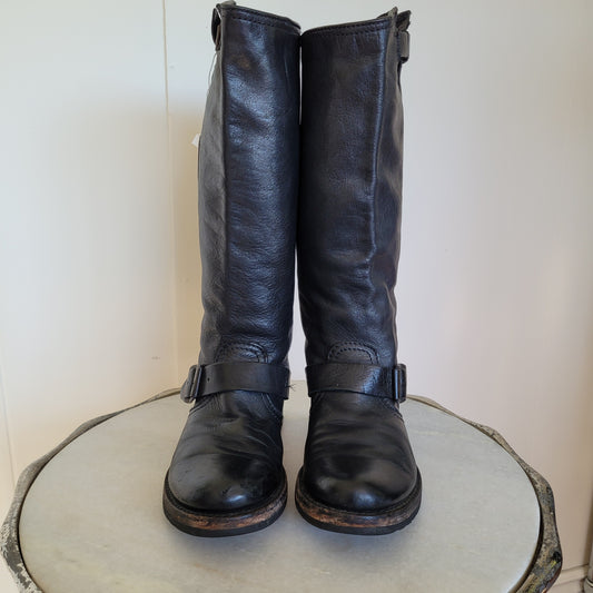 Black Leather Engineer Boots - Frye (Women's 6.5B)
