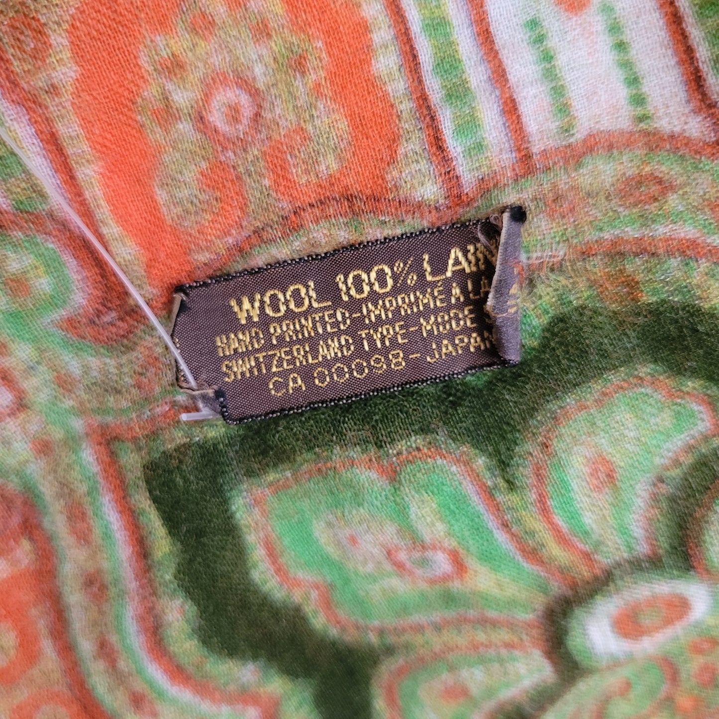 Green & Orange Vintage Wool Paisley Scarf