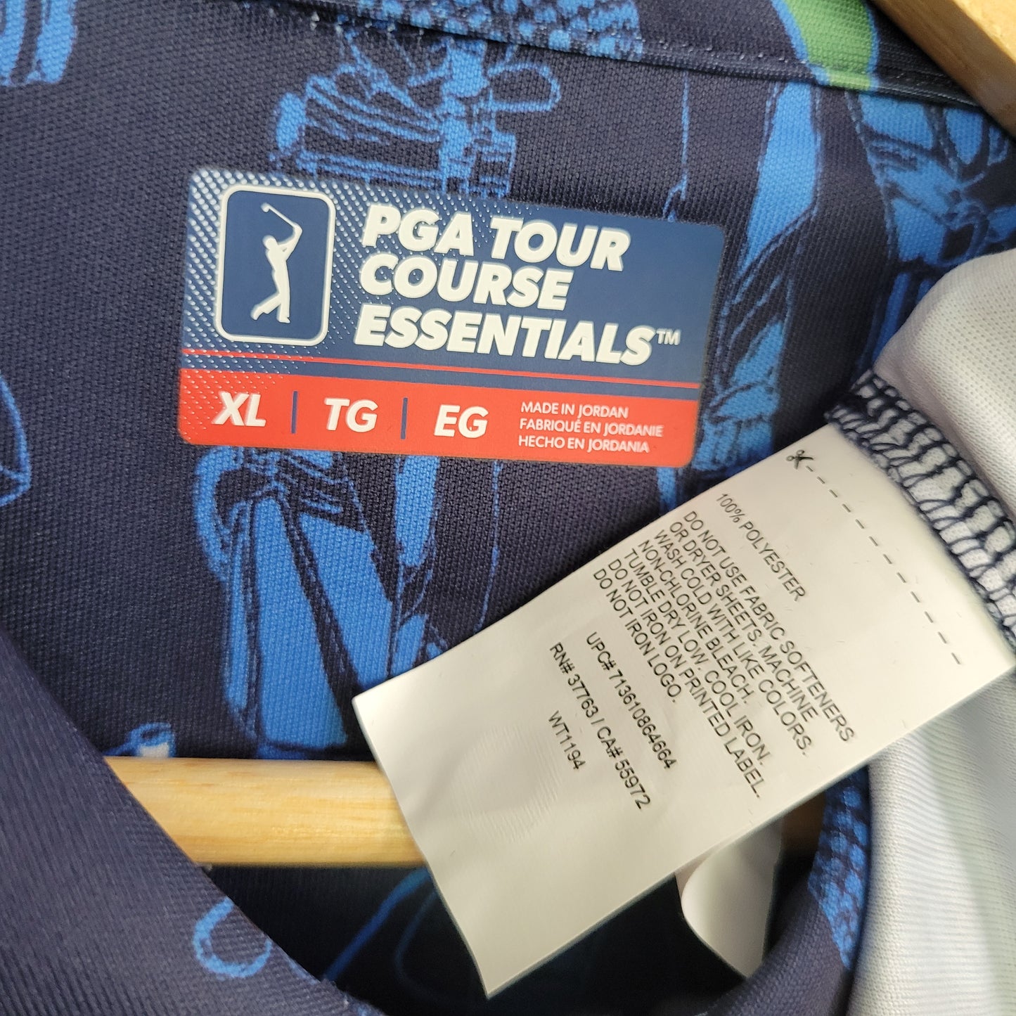 Navy Golf Print Performance Polo - PGA Tour Course Essentials (XL)