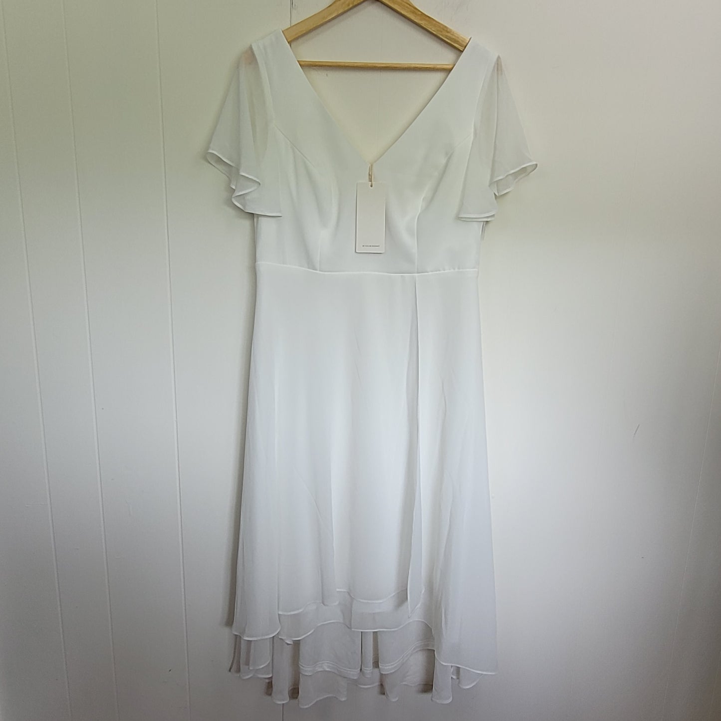 White Flutter Sleeve Midi Dress - Ever Pretty (XXL)