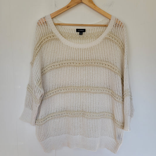 Cream Open Knit Metallic Stripe Sweater - Le Château (XXL)