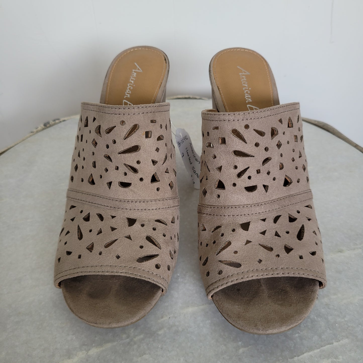 Taupe Laser Cut Block Heel Mule Sandals - American Eagle (Size 9)