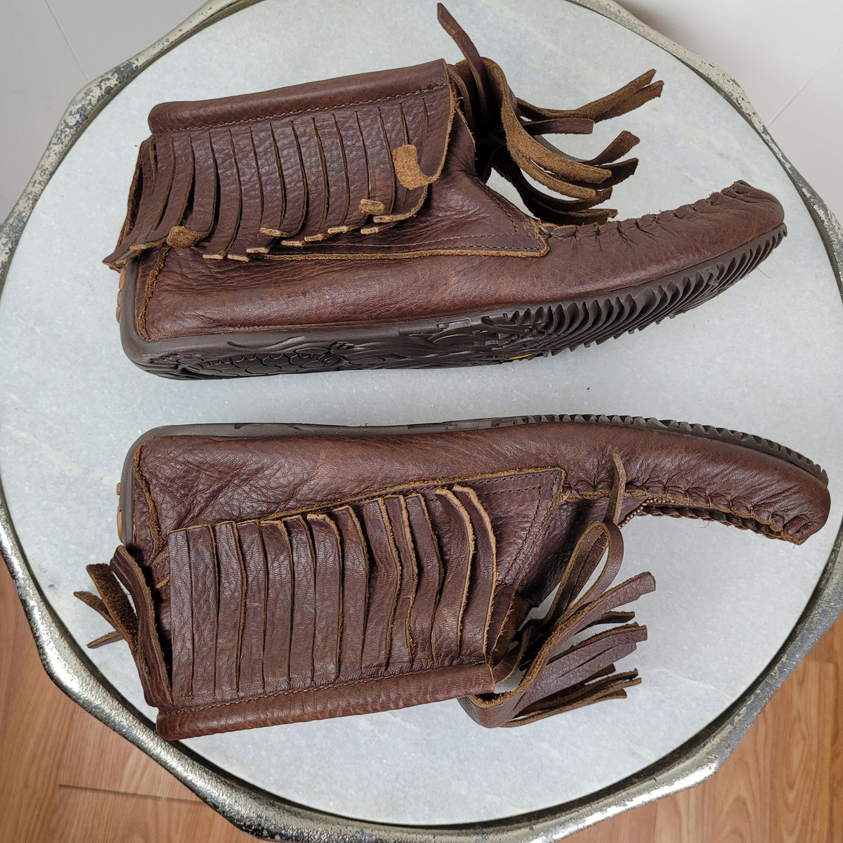 Brown Leather Fringe Ankle Moccasin Boots - Manitobah Mukluks (Size L11/M9)
