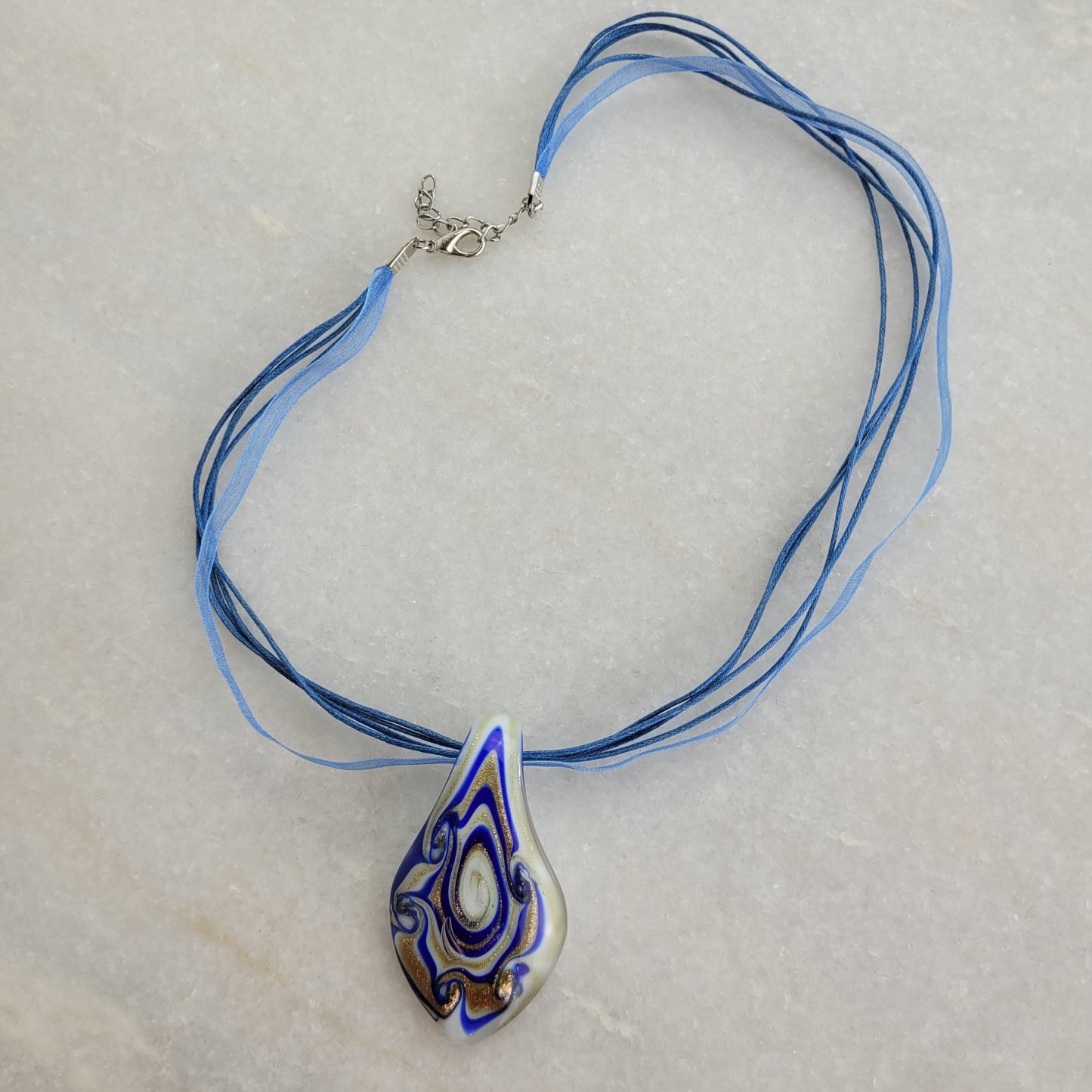Blue Swirl Art Glass Pendant Necklace