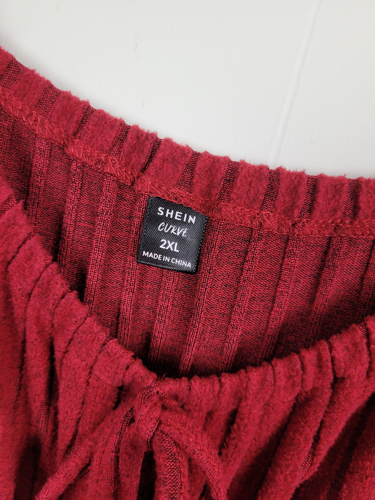 SHEIN 2X Red Ribbed Knit Fit & Flare Long Sleeve Dress
