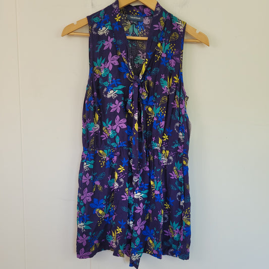 Purple Tropical Print Button-Up Romper - ModCloth (Medium)