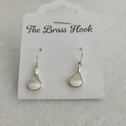 Silver-Tone White Cat's Eye Teardrop Dangle Earrings