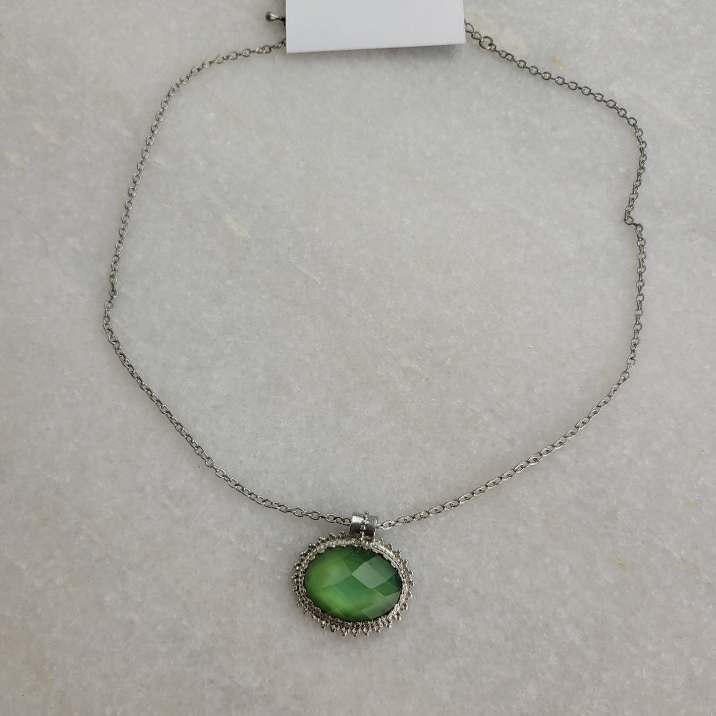Green Faceted Oval Pendant Necklace