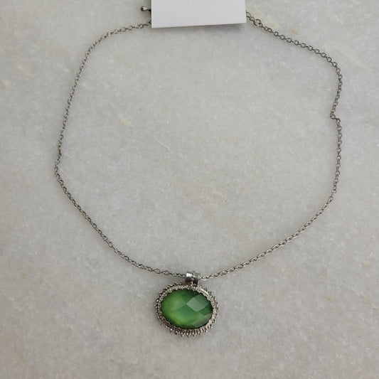 Green Faceted Oval Pendant Necklace